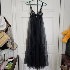 Vintage RARE 80s Intime' California Black Nylon Lace Chemise Dress Womens Small